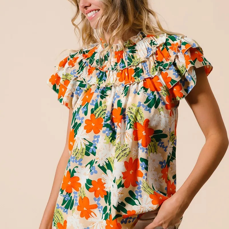 BiBi Multi Color Floral Print Woven Top