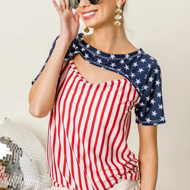 BiBi American Flag Theme Front Cut Out Top