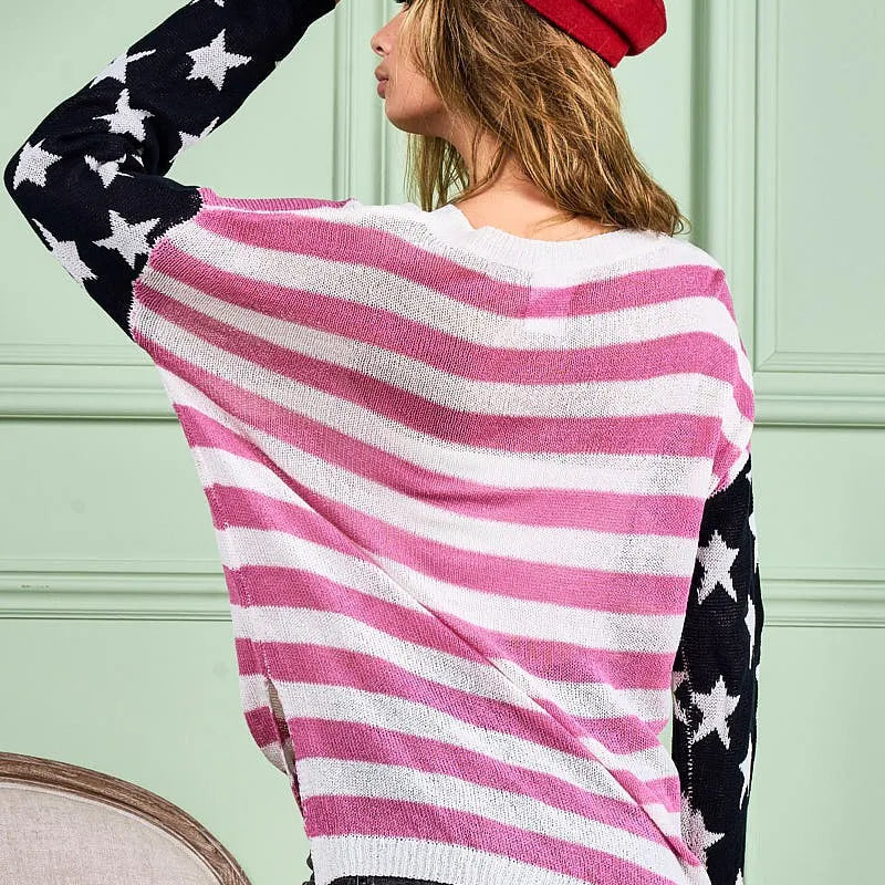 BiBi American Flag Low Gauge Knit Top