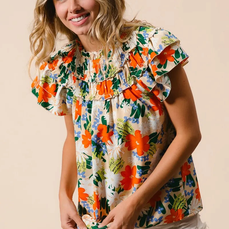 BiBi Multi Color Floral Print Woven Top
