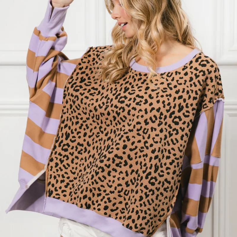 BiBi Leopard and Stripe Mixed Top