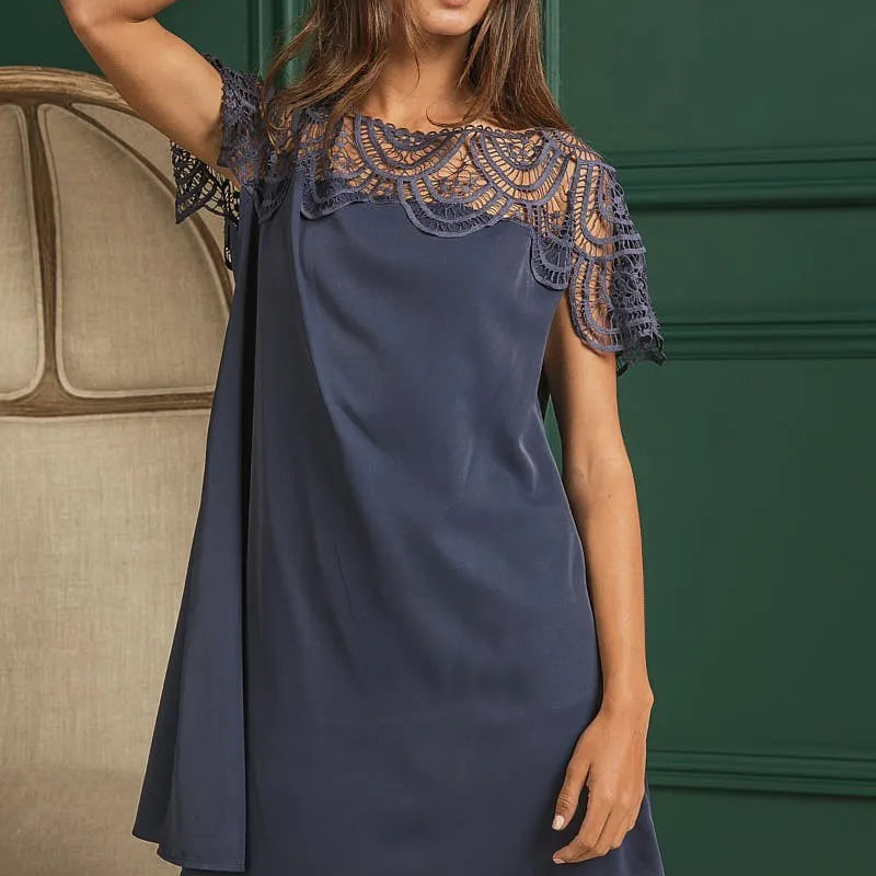 BiBi Crochet Lace Yoke Detailed Wrinkled Dress