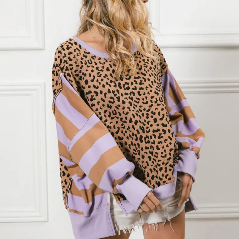 BiBi Leopard and Stripe Mixed Top