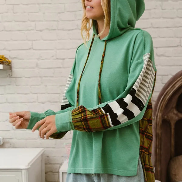BiBi Plaid With Stripes Mix Match French Terry Hoodie