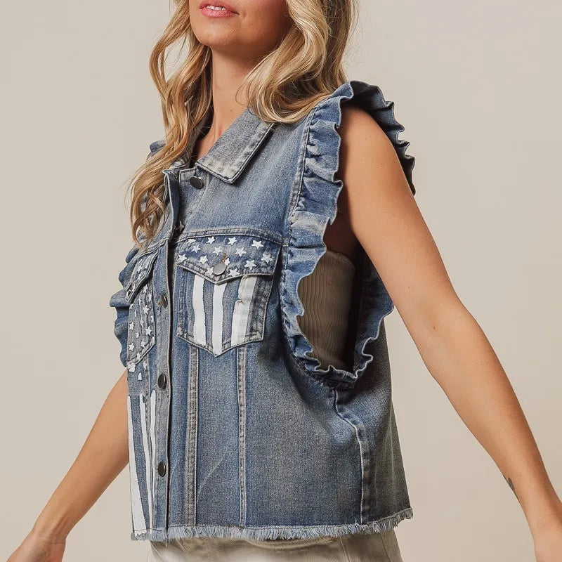 BiBi American Flag Washed Denim Jacket