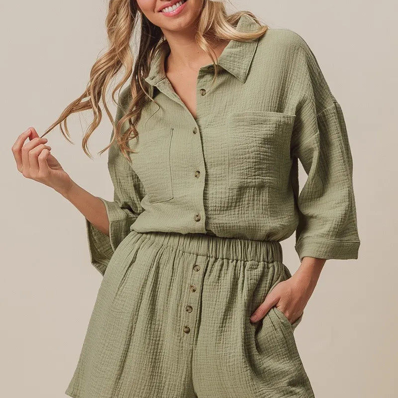 BiBi Crinkle Gauze Shirt and Short Set
