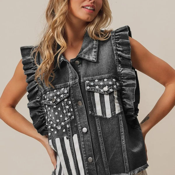 BiBi American Flag Washed Denim Jacket