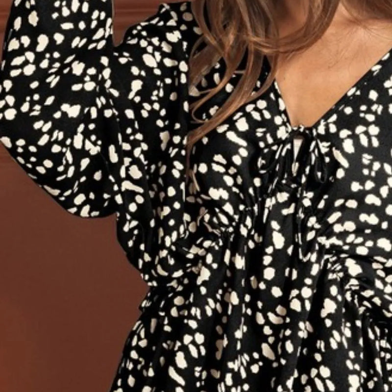 BiBi Leopard Woven Tied Spaghetti V Neck Lslv Top