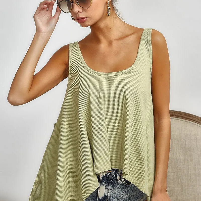 BiBi High and Low Flare Knit Tank Top