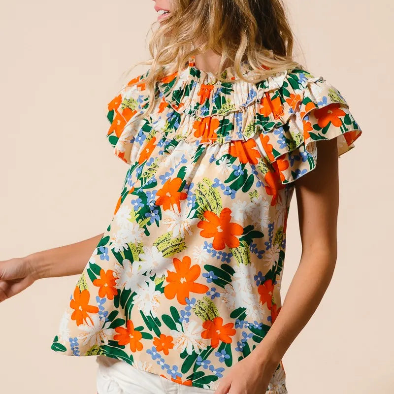 BiBi Multi Color Floral Print Woven Top