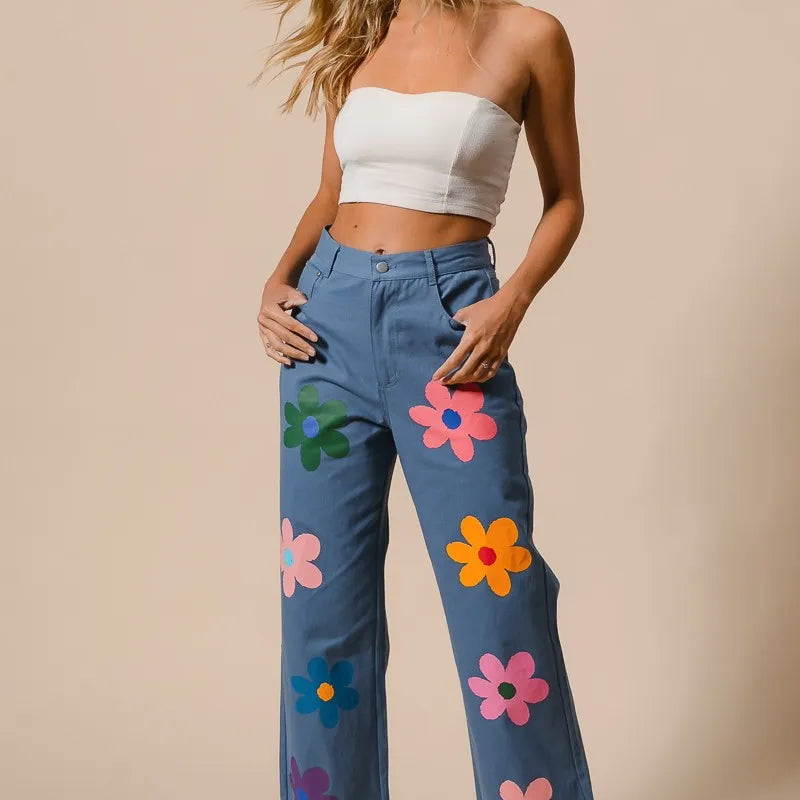 BiBi Flower Print Straight Legs Pants