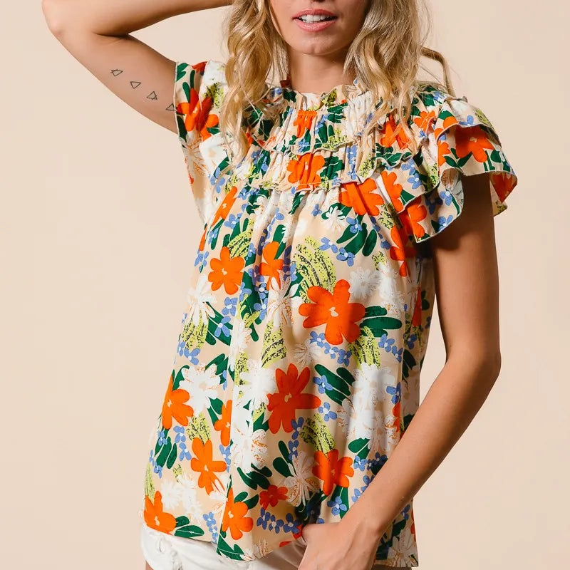BiBi Multi Color Floral Print Woven Top