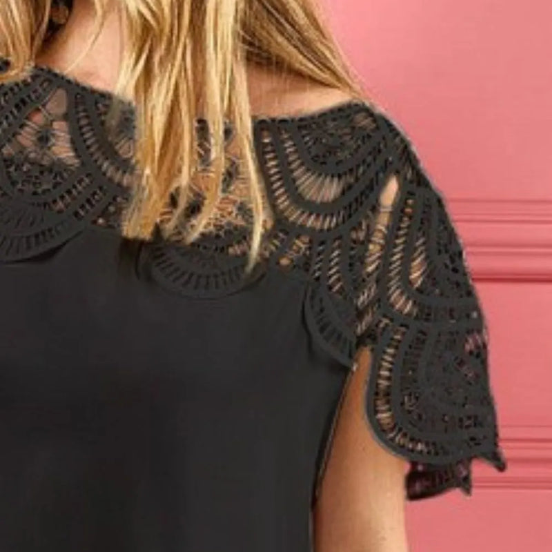 BiBi Crochet Lace Yoke Detailed Wrinkled Dress