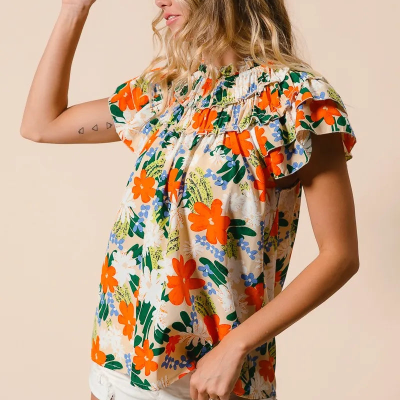 BiBi Multi Color Floral Print Woven Top