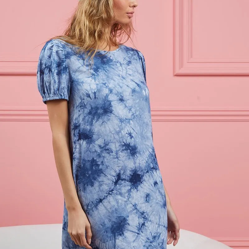 BiBi Puff Sleeve With Side Pockets Tie Dye Dress
