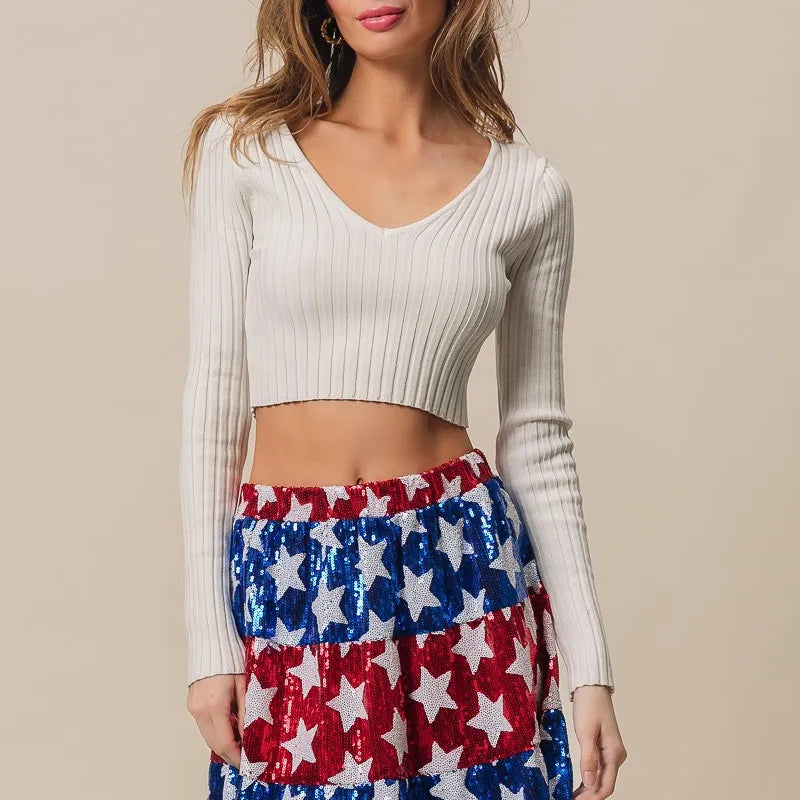 BiBi American Flag Theme Star Sequin Tiered Skirt