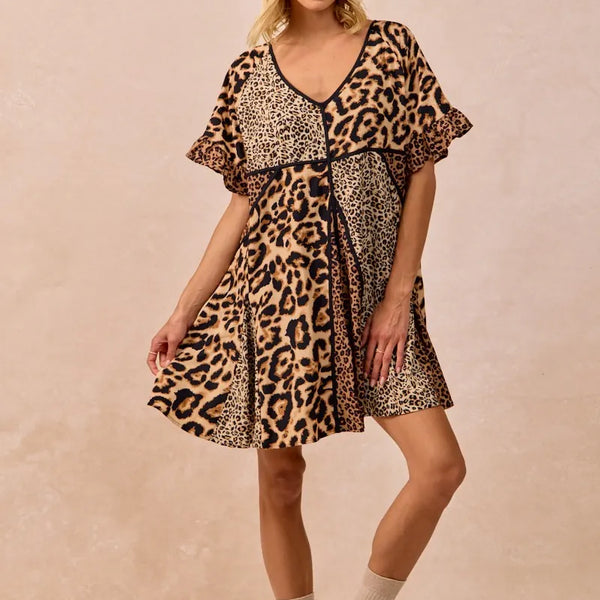 BiBi Leopard Prints Mix and Match Short Sleeves Dress
