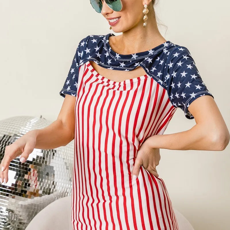 BiBi American Flag Theme Front Cut Out Top