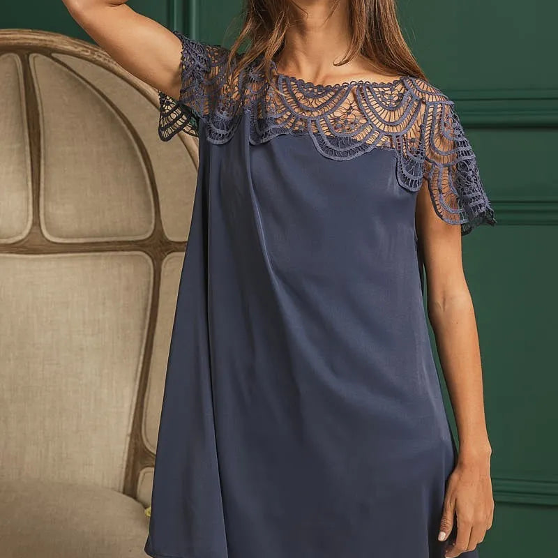 BiBi Crochet Lace Yoke Detailed Wrinkled Dress