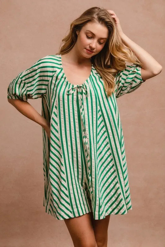 BiBi Puffy Sleeves Romper with Back Button Closure