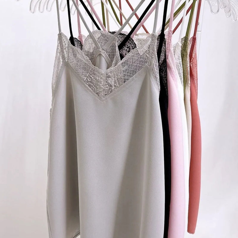 BiBi Lace Cami Solid Tank Top in Stone