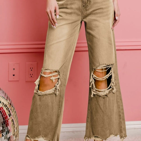 BiBi Distressed Vintage Washed Wide Leg Pants