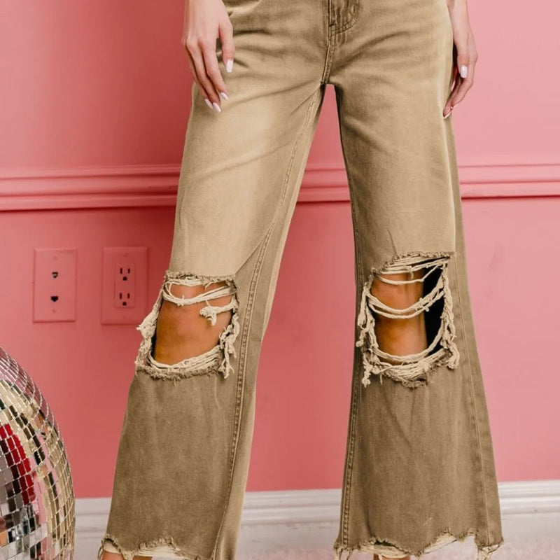 BiBi Distressed Vintage Washed Wide Leg Pants