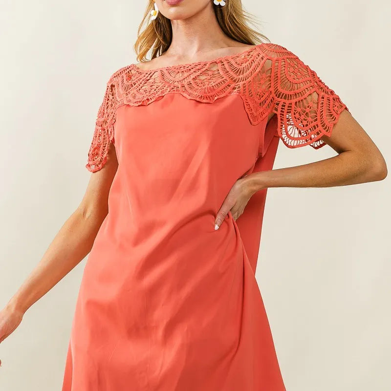BiBi Crochet Lace Yoke Detailed Wrinkled Dress