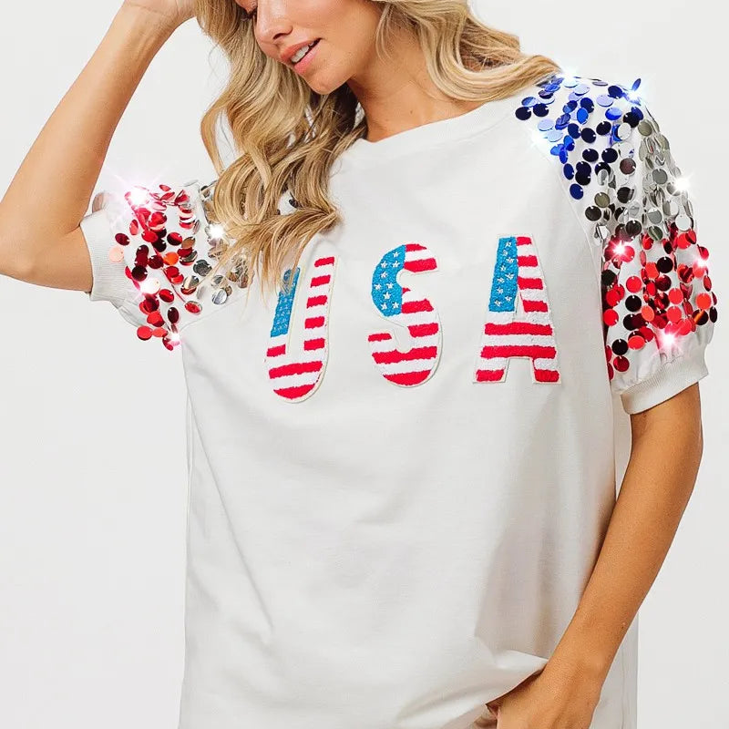 BiBi American Flag Theme Sequin Top