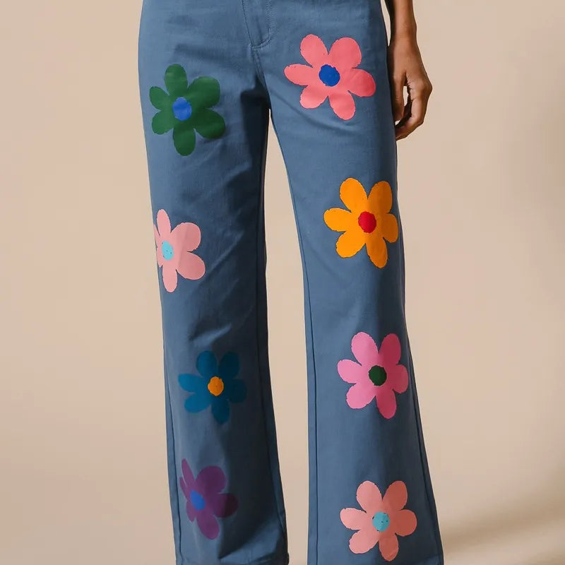 BiBi Flower Print Straight Legs Pants