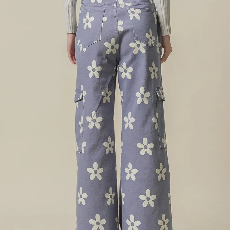 BiBi Flower Printed Side Pocket Wide Pants