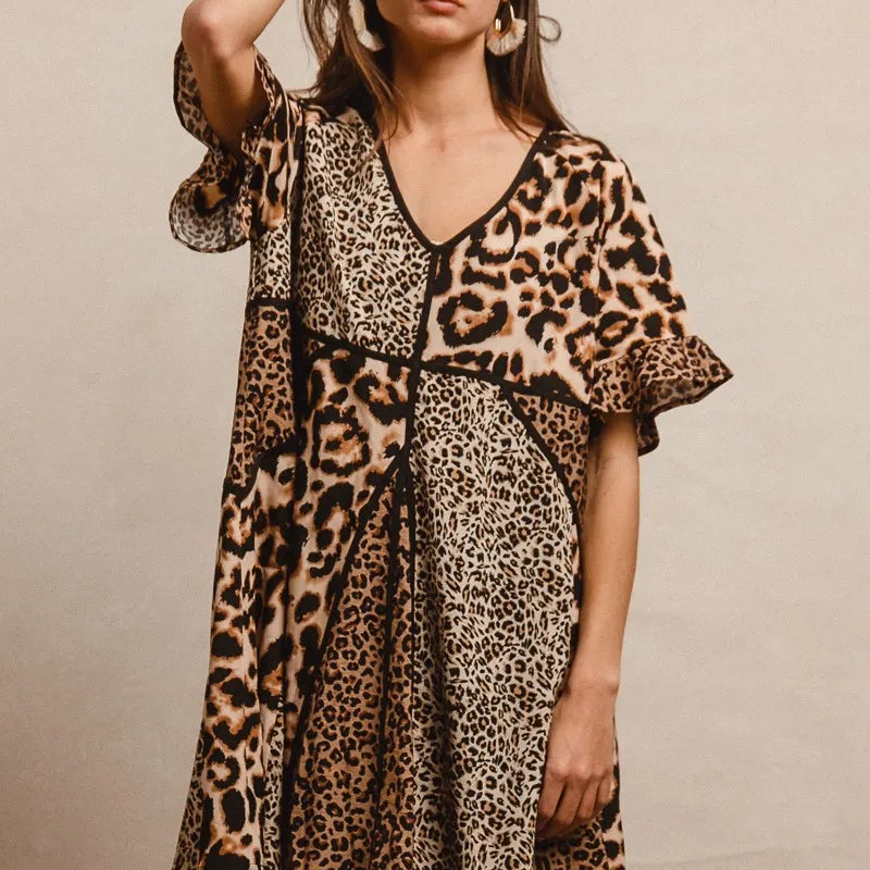 BiBi Leopard Prints Mix and Match Short Sleeves Dress