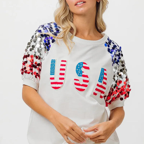 BiBi American Flag Theme Sequin Top