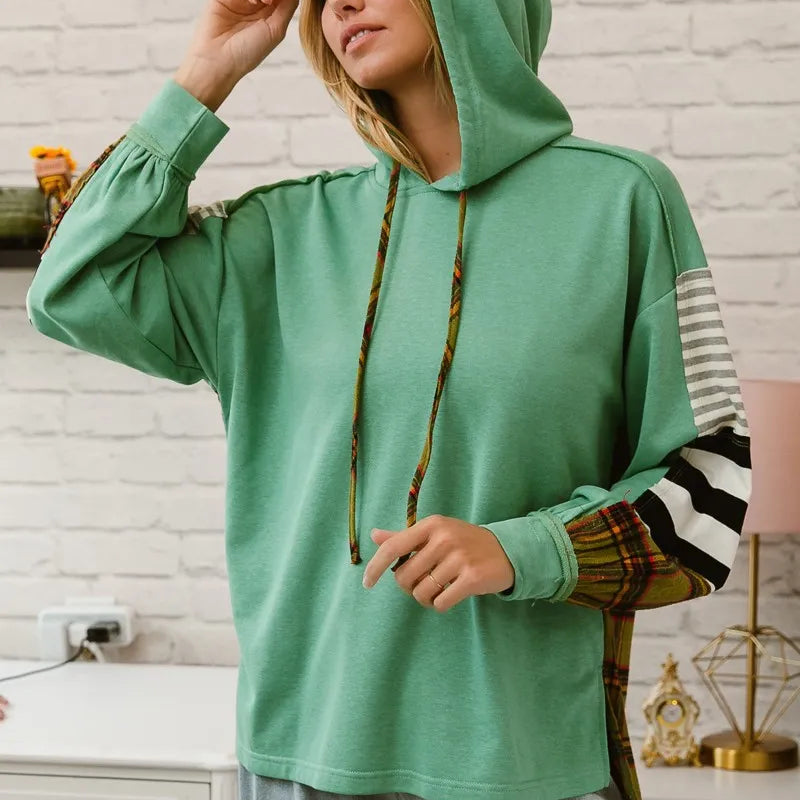 BiBi Plaid With Stripes Mix Match French Terry Hoodie