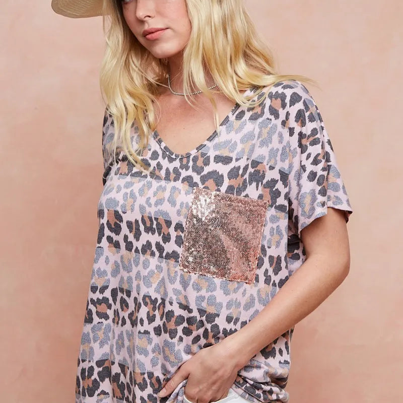 BiBi Leopard Stripe Printed Jersey T-Shirt