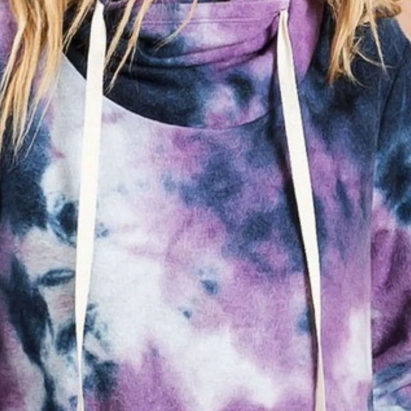 BiBi Brushed Tie Dye Overlapped Turtle Neck Sweatshirt in Purple