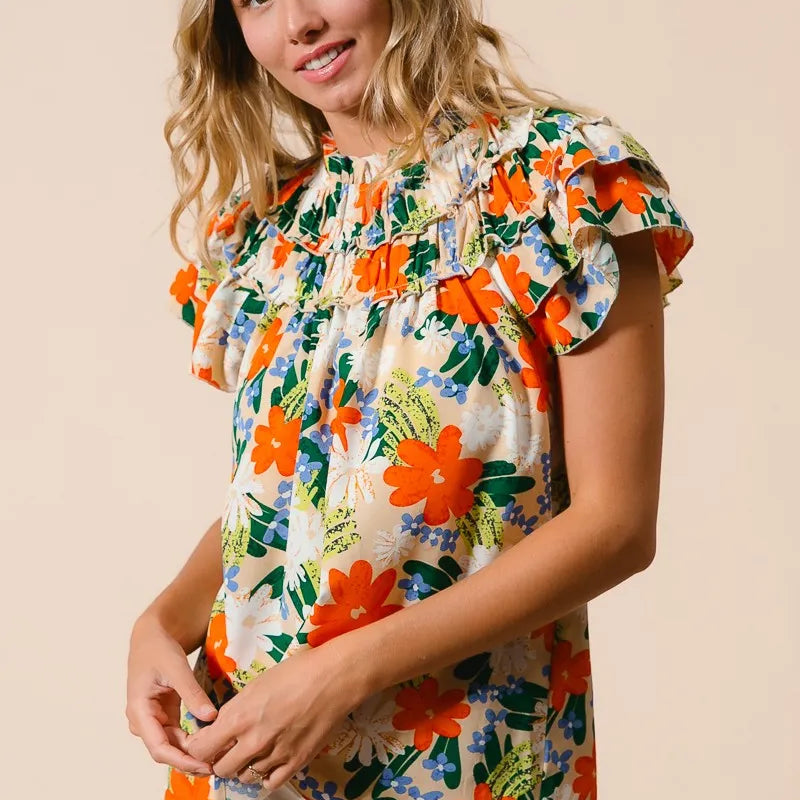 BiBi Multi Color Floral Print Woven Top
